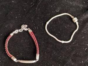 lot 285 image: Silver Pandora Bracelet and Leather and Silver Brighton Bracelet