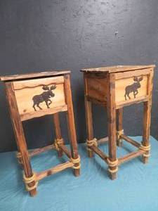 lot 41 image: 2 BEAUTIFUL WOODEN MOOSE SIDE TABLES