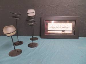 lot 52 image: KISS ME GOODNIGHT PICTURE WITH CANDLE HOLDERS