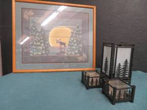 lot 60 image: MOOSE DECOR CANDLE HOLDERS- MOOSE PAINTING