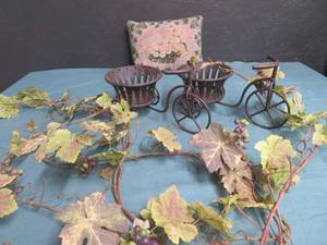lot 64 image: BICYCLE CANDLE HOLDERS- BENDABLE GRAPE VINES- GRAPE PILLOW