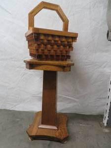 lot 93 image: BEAUTIFUL WOODEN BASKET ON PEDESTAL