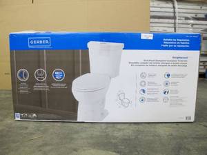 lot 546 image: Gerber Wrightwood Dual Flush Elongated Toilet in White