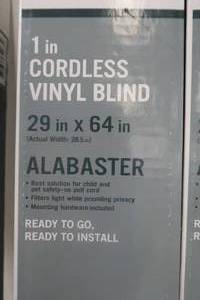 lot 563 image: Alabaster Cordless 1 in. Vinyl Mini Blind - 29 in. W x 64 in. L 201504017 - 6 Pack