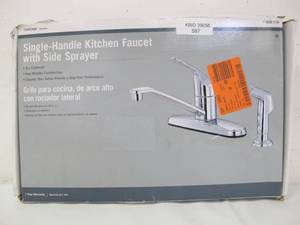 lot 587 image: Home Depot Non-Metallic 1-Handle Standard Kitchen Faucet with Side Sprayer in Chrome