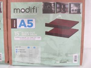 lot 588 image: 2-Pack Modifi Home Organizing System Mocha A5 15 Slide-Out Shelf Pack