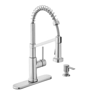 lot 19 image: GLACIER BAY Gage Single-Handle Spring Neck Pull-Down Kitchen Faucet with TurboSpray, FastMount, Soap Dispenser in Stainless Steel