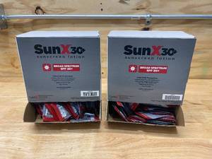 lot 85 image: GRAINGER APPROVED Lot of 2- Sunscreen, Cream, Box, Wrapped Packets, 0.002 oz (100 per box)