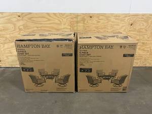 lot 47 image: HAMPTON BAY Lot of 2-  Swivel Chairs with CushionGuard Steel Blue Cushions