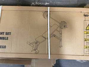 lot 52 image: CAP STRENGHT Standard Bench with 100 lb Weight Set, Leg Developer