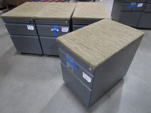 lot 134 image: FOUR HAWORTH ROLLING FILE UNITS WITH FABRIC TOPS