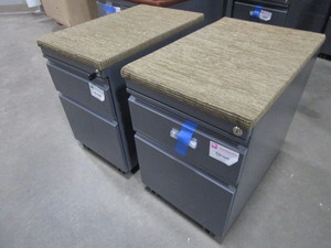 lot 136 image: TWO HAWORTH ROLLING FILE UNITS WITH FABRIC TOPS