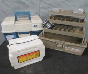 lot 41 image: 2 WOODSTREAM TACKLE BOXES  PARTIAL REEL
