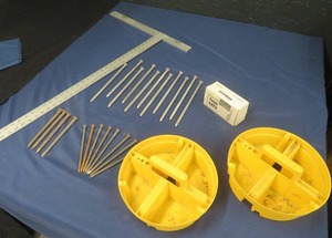 lot 55 image: MISC LOT. FINISH NAILS- HARDWARE NAILS- T-SQUARE RULER- 2 YELLOW TOOL ORGANIZERS