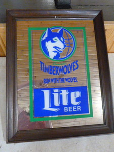 lot 75 image: Minnesota Timberwolves Miller Lite Mirror Sign