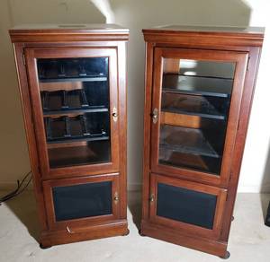 lot 17 image: Handsome Entertainment Tower Cabinets Pair
