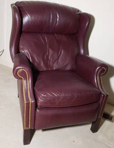 lot 43 image: Burgundy Plush Leather Recliner