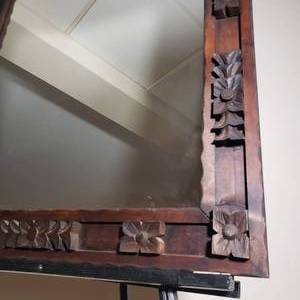 lot 8 image: Rustic Spoon Carved Walnut Mirror