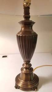 lot 22 image: Heavy Brass Urn Table Lamp with Melon Shade, single