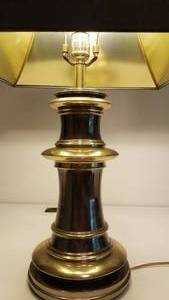 lot 23 image: Brass and Polished Nickel Table Lamp with Black Shade
