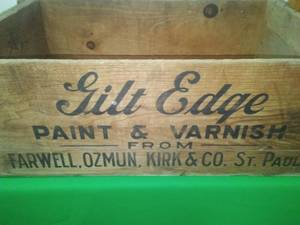 Vintage Gilt Edge Paint and varnish wood crate.