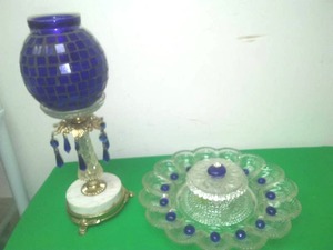 Blue Glass Tea Light Lamp Suncatcher plate.