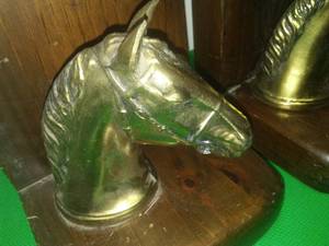 Vintage Horse Bookends Brass & Wood