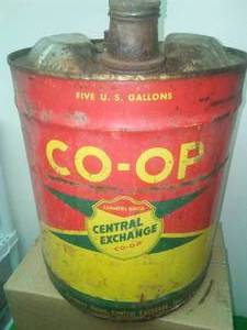 Co - op Farmers Union 5 gallon Vintage metal Fuel Can.