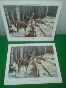 (2) Jack Paluk MN Deer Hunters Association 1986 Prints �Morning Passage� Buck and Does. (13 x 10)