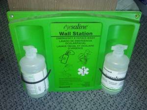 Eye Saline wall station. Osha approved. Eyewash Station. Honeywell