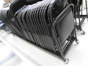 Rack of 45 folding chairs on wheels...