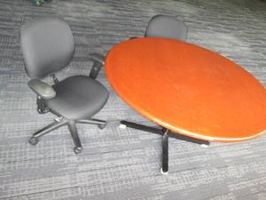 Round table with an office chair
