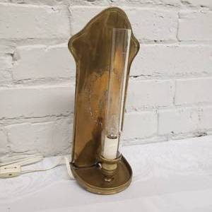 lot 28 image: Antique English Brass Candle Sconce Table Lamp