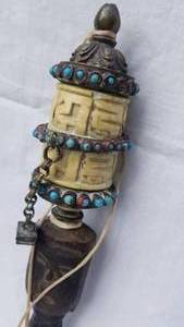 lot 11 image: Antique Tibetan Jeweled Prayer Wheel