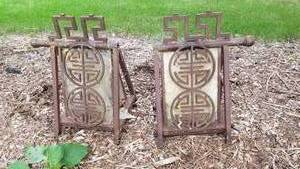 lot 12 image: Heavy Asian Iron Garden Stanchion Posts, set A