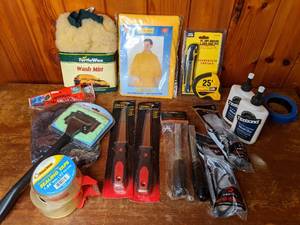 lot 419 image: Assorted Car Cleaning Supplies, Fish Scalers, Drywall Saws, and More