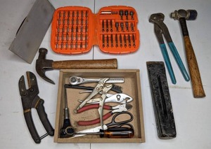 lot 51 image: Mixed Lot of Tools Screwdriver Bit Set, Hammers, Wrenches, Chisel