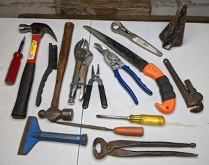 lot 53 image: Mixed Lot of Tools Hammers, Wrenches, Saw, Screwdriver, Chisel & More