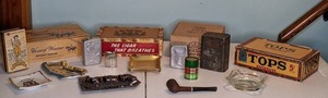 lot 469 image: Vintage Cigar Boxes, Lighters, Ashtrays, Pipe, & More