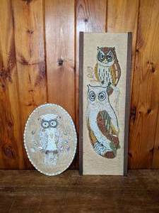 lot 430 image: Unique Vintage Hand-Created Seashell and Natural Textures Owl Decor