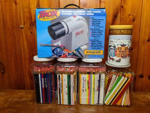 lot 423 image: Artograph Tracer Projector w Box, Large Lot of Pencils, & Carpenter Pencils