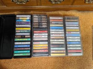 lot 371 image: Lot of Over 50 Vintage Cassette Tapes and Storage Cases