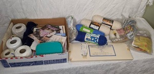 lot 318 image: Assortment of Crochet, Vintage Back-Strap Weaving Loom, and Other Craft Items