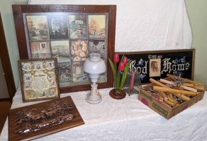 lot 304 image: Vintage Home Decor and Box of Pant Hangers