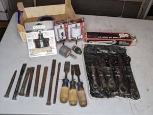 lot 109 image: Woodworking Tool Set Chisels, Hole Saws, Wrenches, Etc.