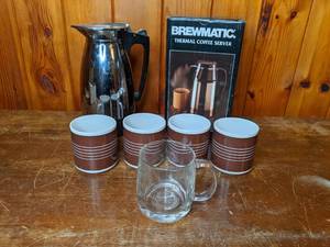 lot 504 image: Lot of (2) Vintage Coffee Pots, (4) Matching Mugs, and (1) Glass Mug
