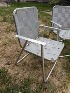 lot 191 image: Lot of Two Gray Webbed Folding Lawn Chairs