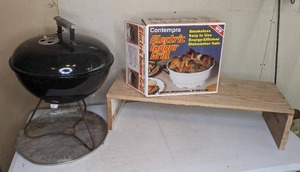 lot 553 image: Small Grill, Contempa Electric Indoor Grill, Small Wooden Shelf