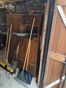 lot 94 image: Assortment of Garden and Shop Items Shovels, Rake, Spade, and More