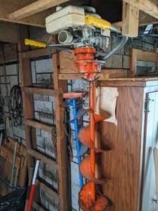 lot 95 image: Lot of (2) Vintage Augers Gas Powered for Ice and Hand-Crank